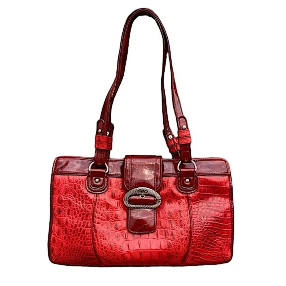 - Red Reptile Embossed Leather Shoulder Bag! EUC!